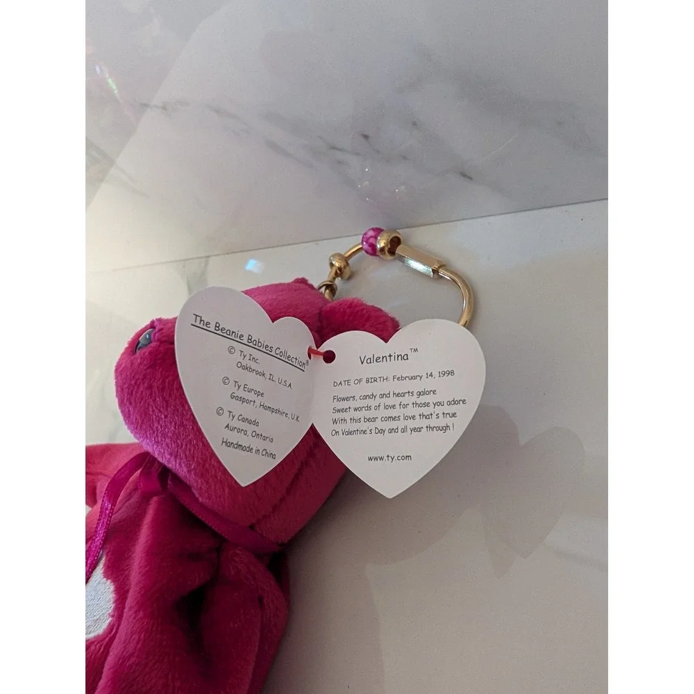 Ty Beanie Baby Valentina Bear Upcycled Purse Charm Keychain Fuchsia Pink 1998